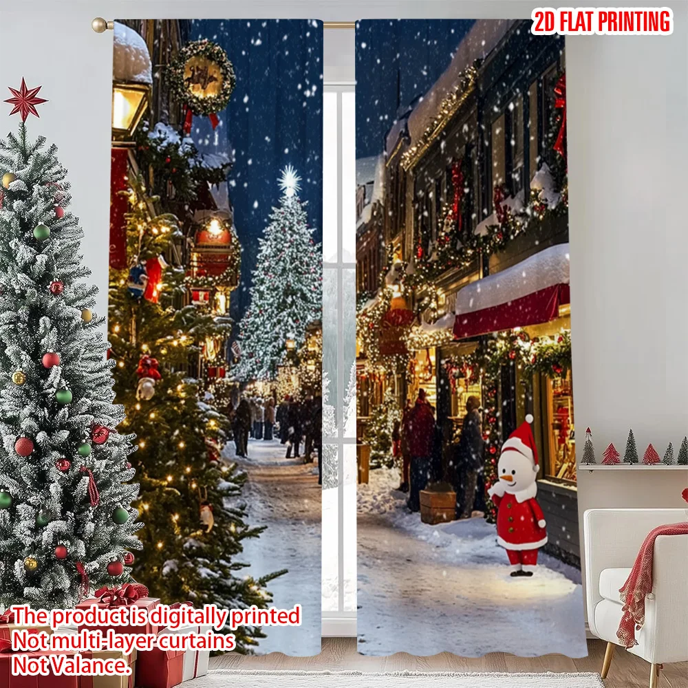 

2pcs 2D flat printing Christmas Drapes Merry Chrismas Machine Washable Polyester Without Electricity Holiday Decorations Use for