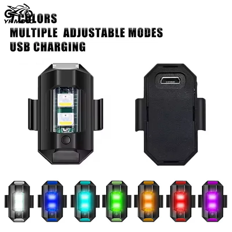 

Universal LED Strobe Lights Motorcycle Anti-Collision Warning Signal Light USB Charging 7Colors Flash Turn Signal Indicator