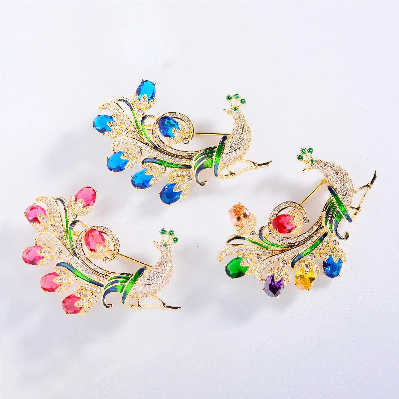 Normal Size Peacock Brooches For Women Rhinestone Beauty Bird Party Office Brooch Pin Gifts