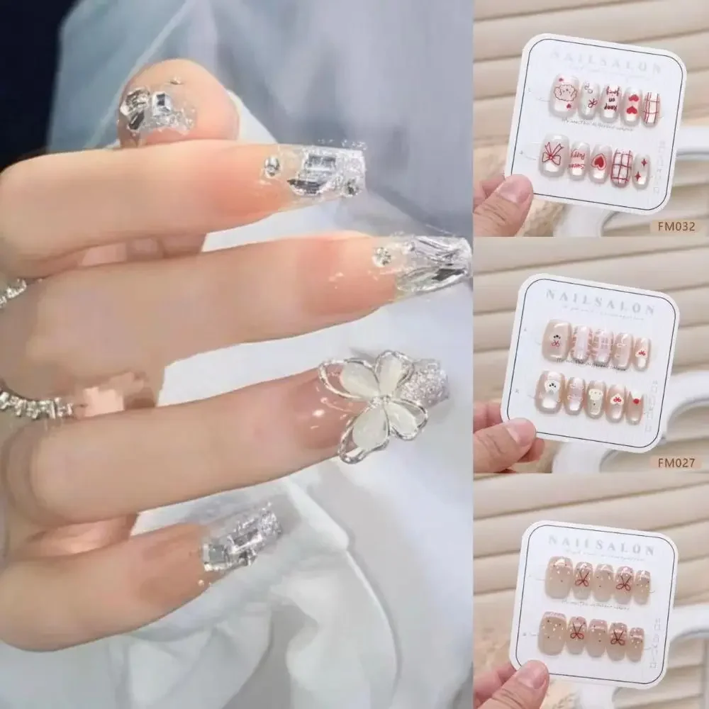 Fashion Wearable French Fake Nails Cat-eye Removable Gradient Nail Art Rhinestone Square Head Nail Tips Women