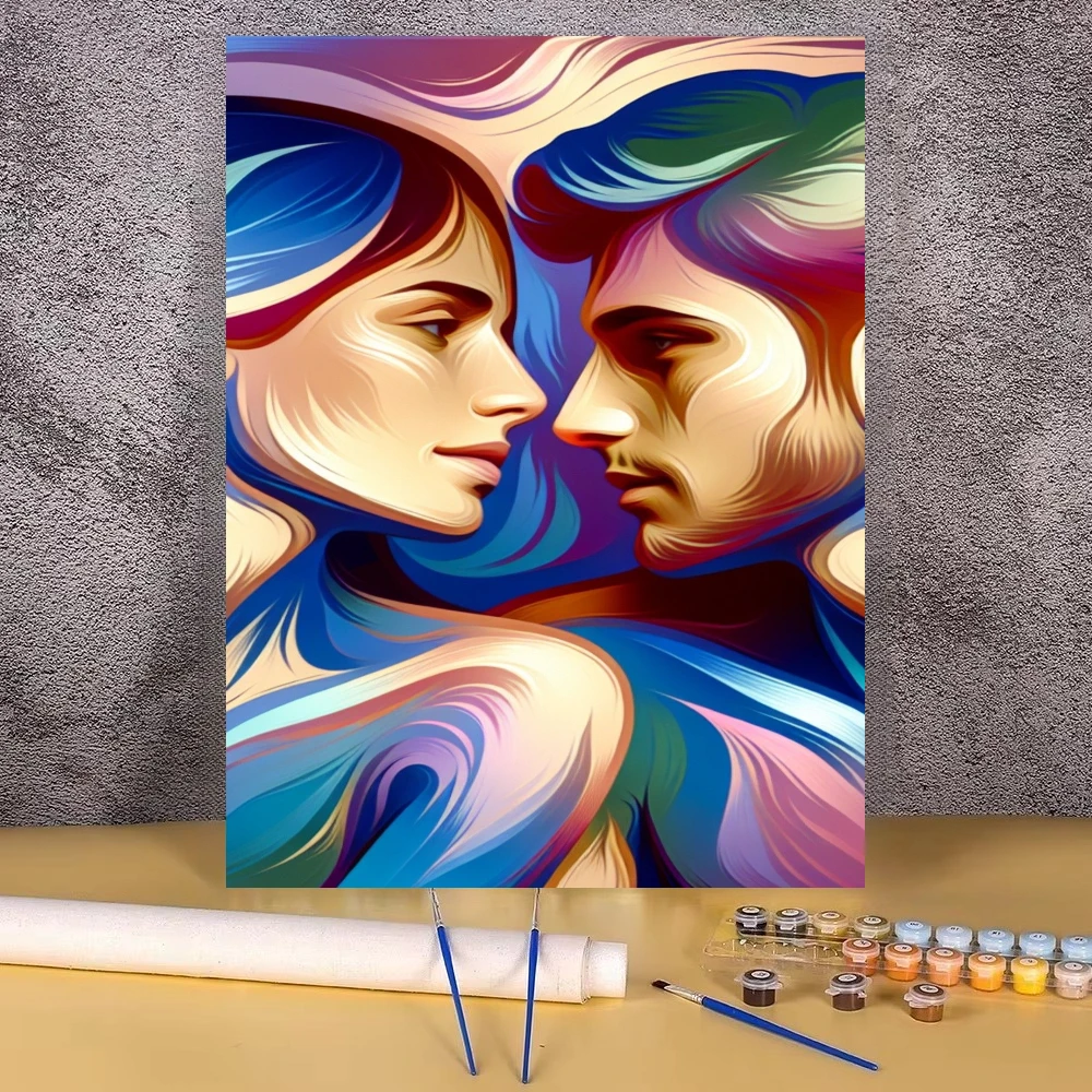 Abstract Couple Profile Portrait Oil Painting By Number DIY Wall Decor for Living Room Bedroom Home Decor Gift Unframed