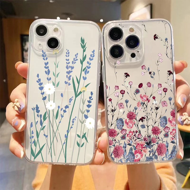 1pc Flower Pattern Case for iPhone 15 Phone Case iPhone 11 12 13 14 15 Pro Max X XR XS Max Shockproof Soft Transparent Case