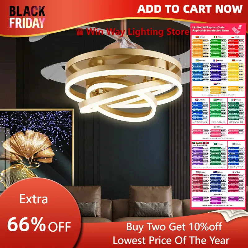 Modern Wholesale 42 Inch Luxury Decorative Rings Chandelier LED Lighting Folding Fancy DC Ceiling Fan with Remote Control