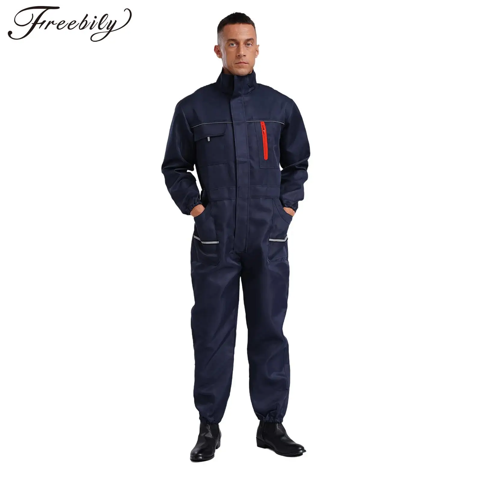 Mens Work Overall Uniform Reflective Stripes Working Coveralls Jumpsuits Car Repair Workshop Mechanic Work Clothes Welding Suit