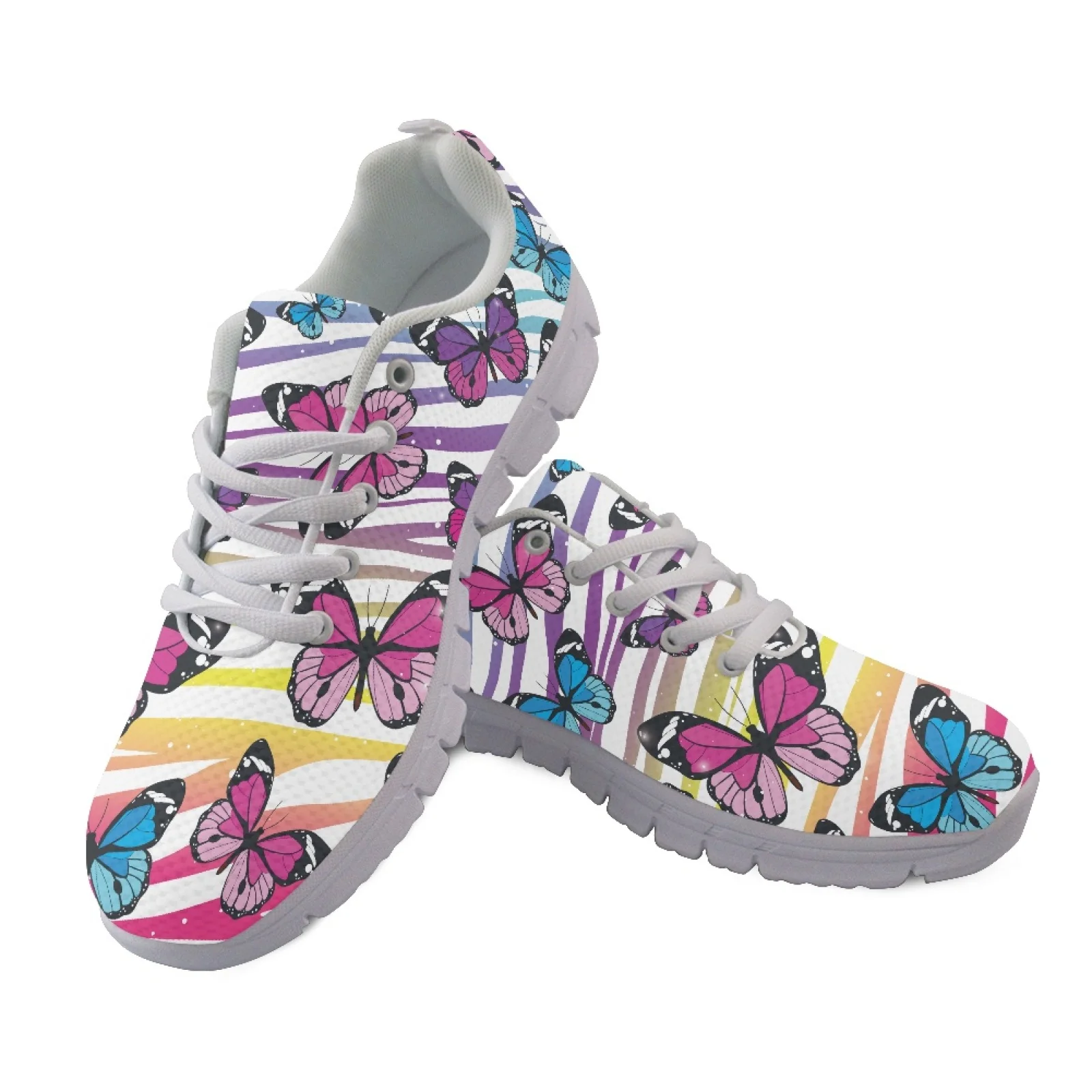Coloranimal Butterfly Stripe Sewing Mat Women Running Shoes Breathable Lace Up Men's Walking Shoe for Hiking