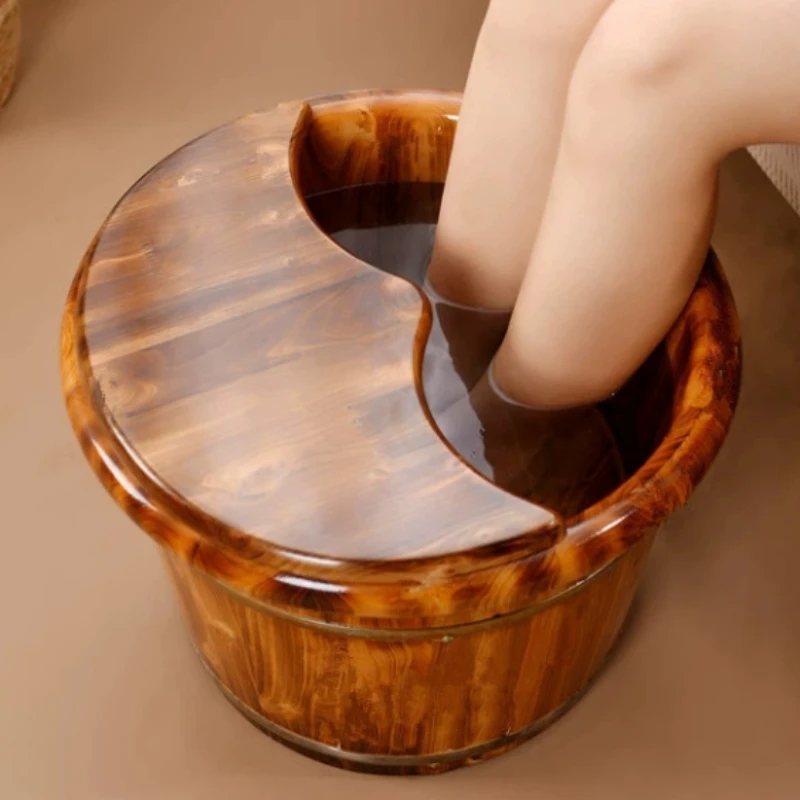 

1PC Covered health foot bath tub carbonized foot bath tub household foot basin thickened solid wood with acupoints foot bath tub