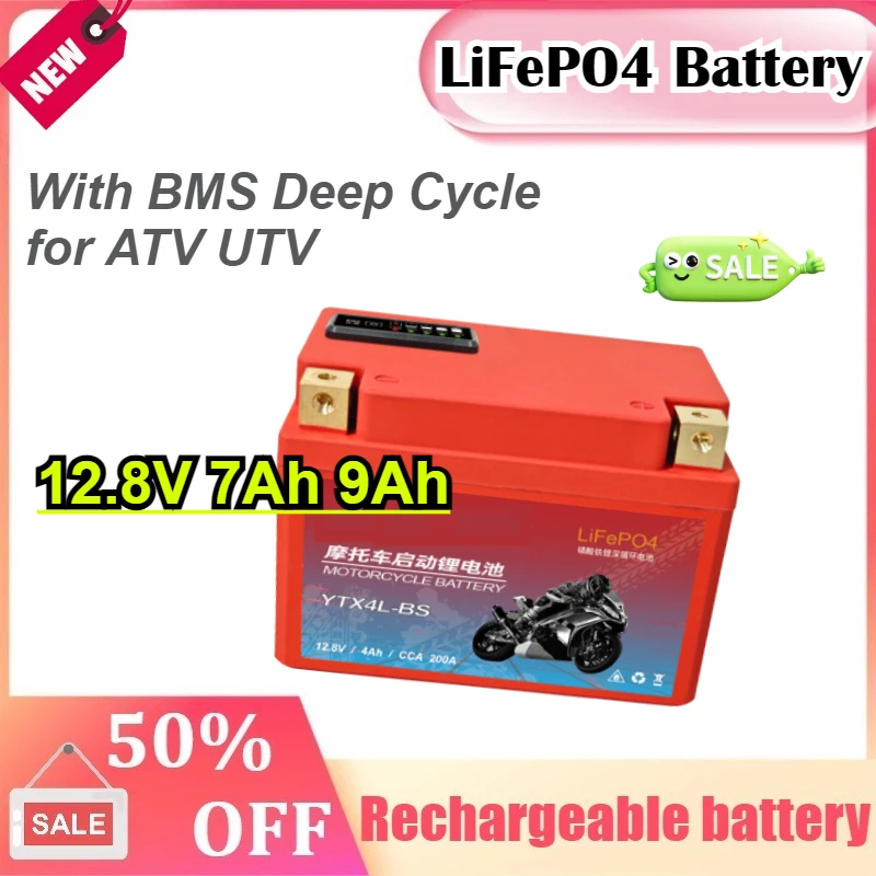 

12.8V 7Ah/9Ah Motorcycle Battery LiFePO4 LithiumIron Phosphate Built in BMS CCA 300A 400A for BMW for Halley for ATV UTV Scooter