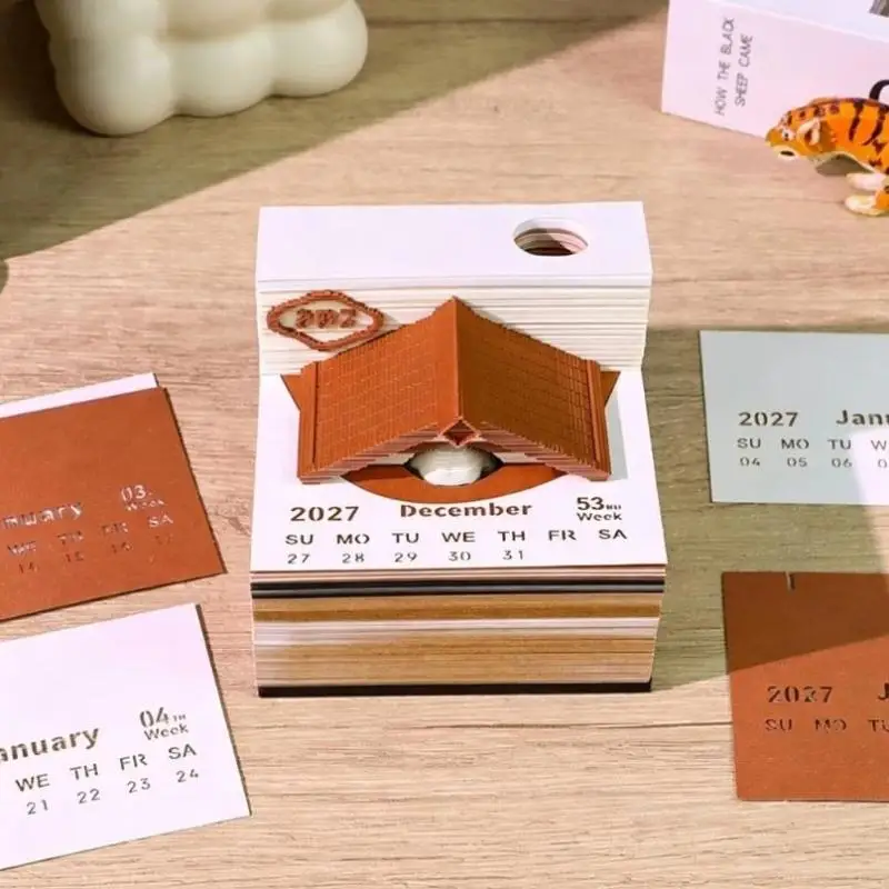 Time Piece Calendar 2027 Desk Calendar 3D Tear-away Calendar Paper Carving Art Memo Pad Notepad Christmas Desktop Decoration