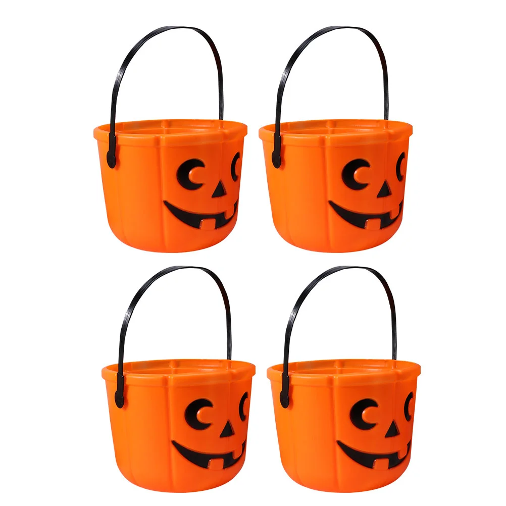

4 Pcs Pumpkin Bucket Halloween Buckets Candy Container Bulk Storage Barrel Child