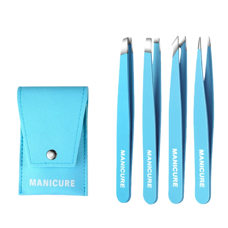 4-in-1-Set Augenbrauenpinzette aus Edelstahl mit Tasche für Gesichtshaare, Splitter und eingewachsene Haarentfernung, Augenbrauen-Make-up-Werkzeuge