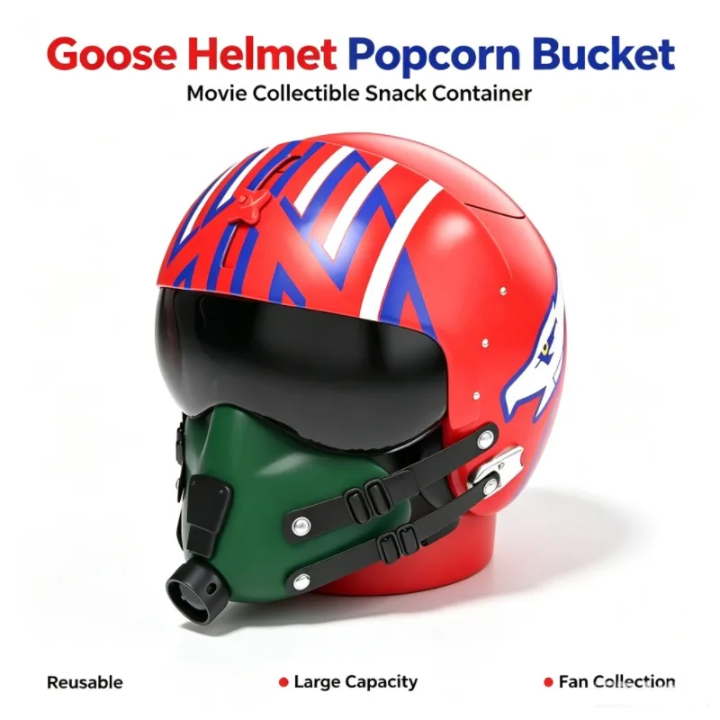Red Goose Helmet Popcorn Barrel, Top Gun Peripheral, Recyclable Snack Barrel, Home Theater Party Display Collection Decorations