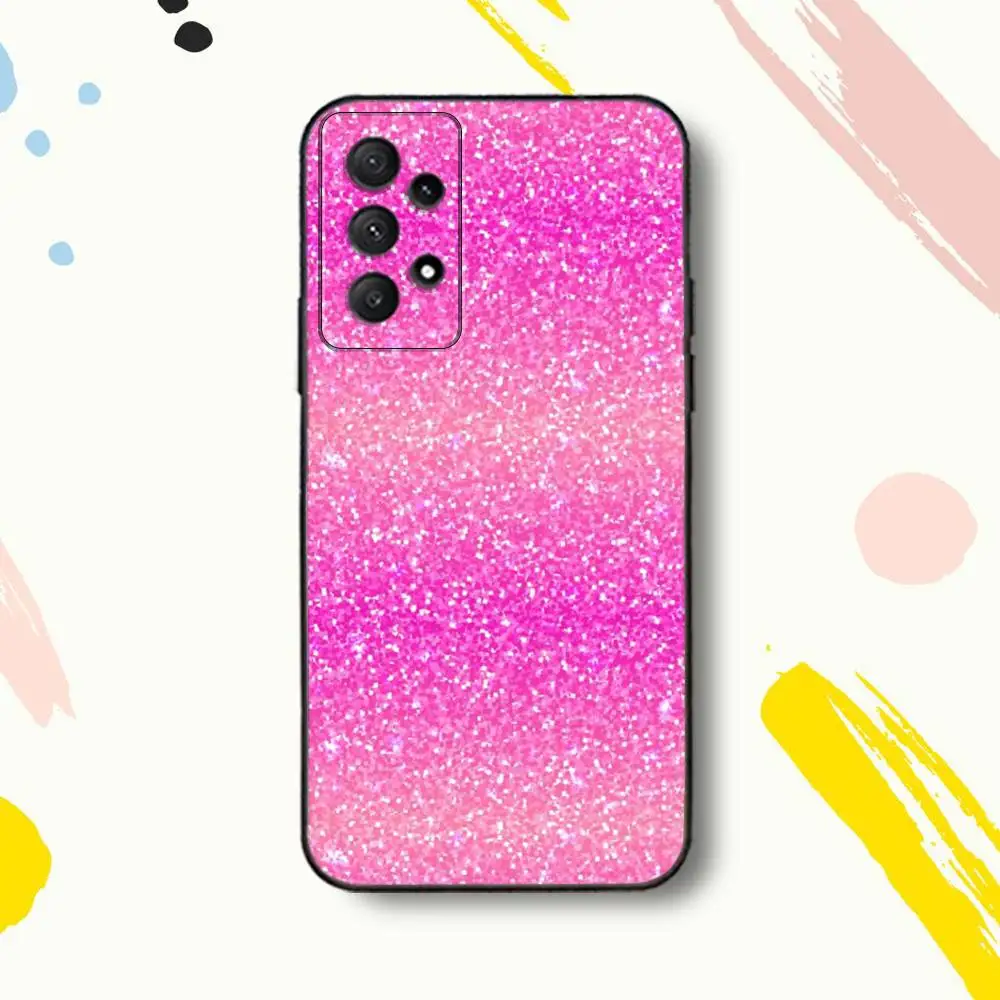 Casing Ponsel P-print Pink G-glitters untuk Samsung Galaxy A 80,72,73,91,53,22,51,52,5G,Plus,J,Note Sampul Hitam Lembut
