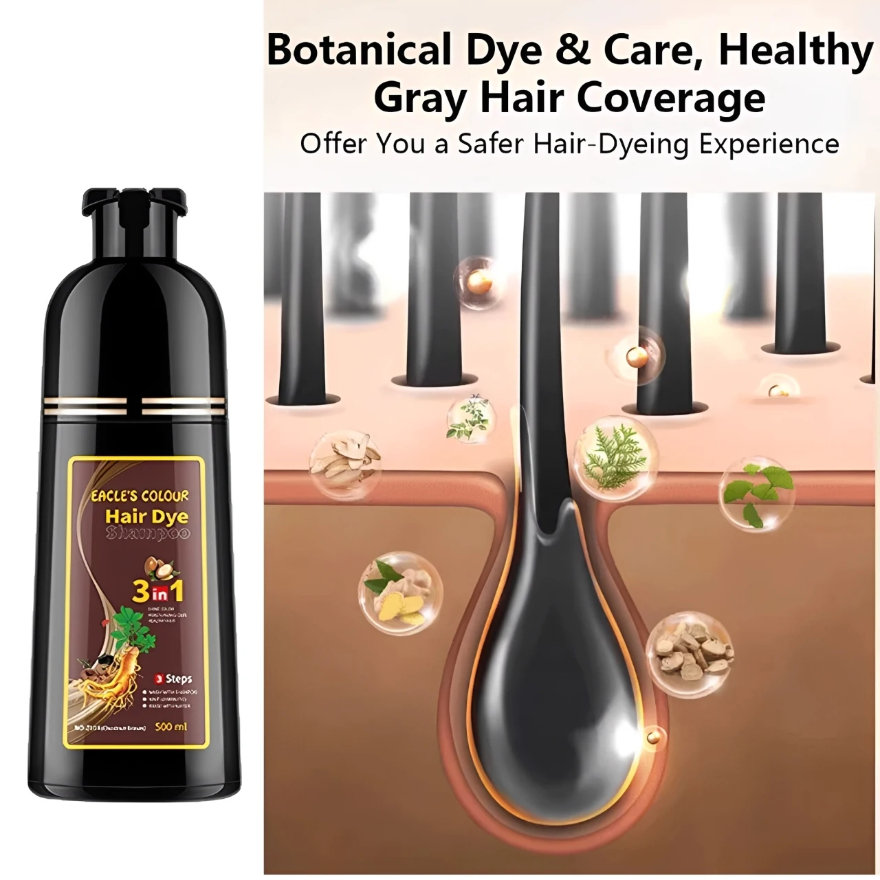 3 In 1 Easy Hair Dye Shampoo Instant Coloring Shampoo Gray White Cover Natural Plant Fast Dye Long Lasting Dye Shampoo