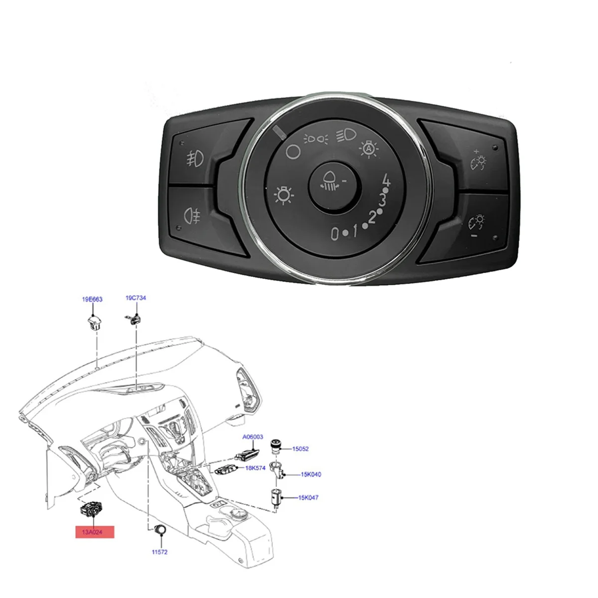 Controle do interruptor do farol dianteiro do traço, botão de ajuste de altura, controle para Ford Focus 2012-2015, BM5T13A024, BM5T13A024