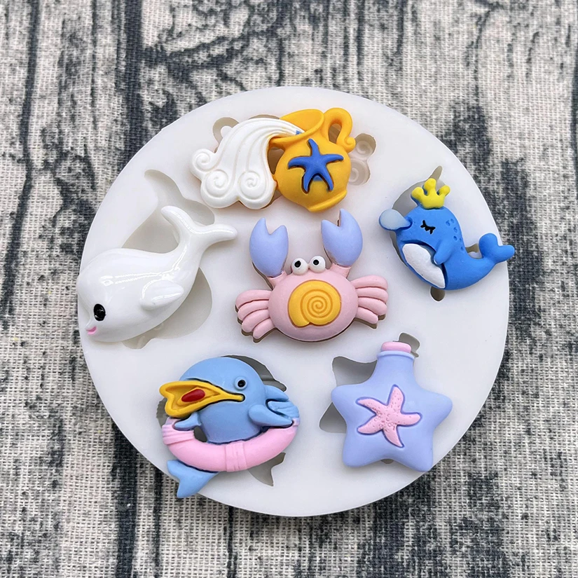 Whale Crab Starfish Conch Shell Ocean Silicone Sugarcraft Mold Chocolate Cupcake Baking Mould Fondant Cake Decorating Tools