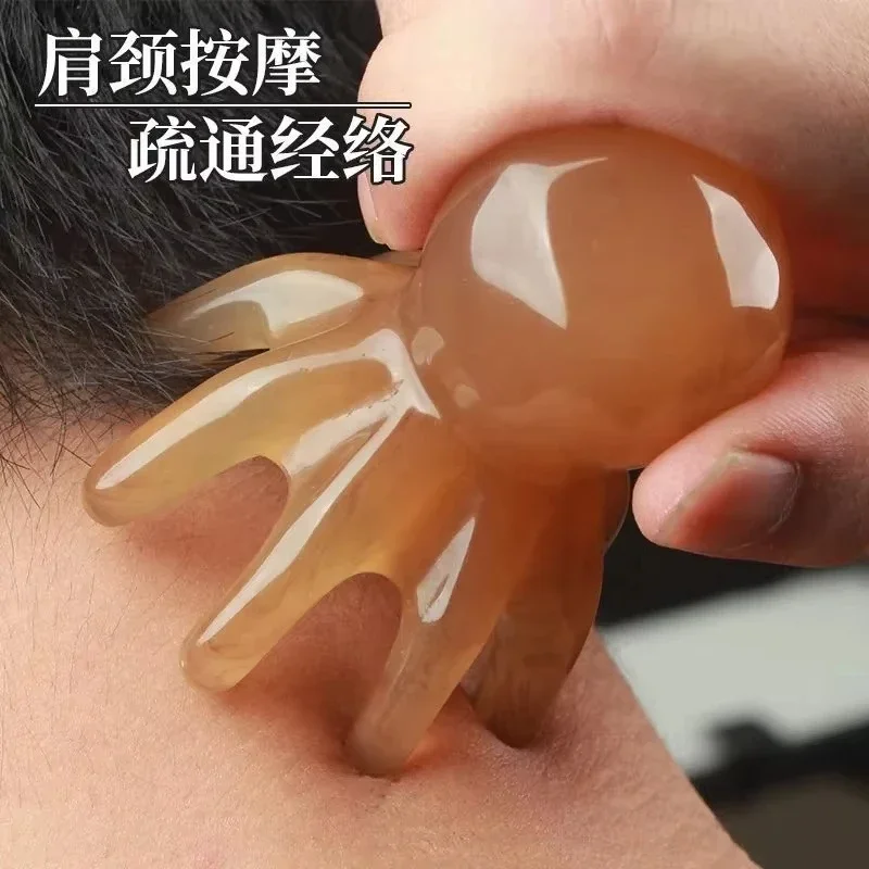 Octopus Resin Head Meridian Scraping Scalp Massage Brush Gua Sha Comb Acupuncture SPA Fatigue Relief Wellness Manual Tool