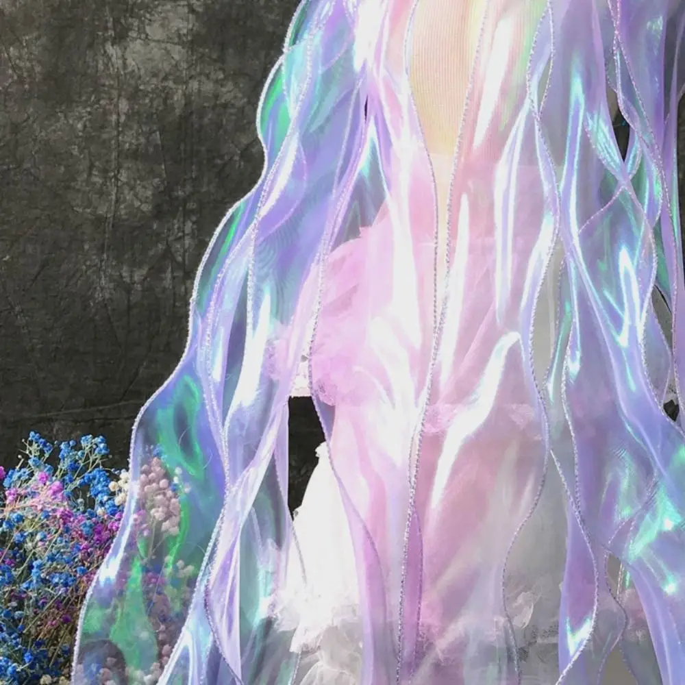1M Mermaid Silver Silk Water Wave Ruffles เลเซอร์ Gradient Lace Handmade ภาพลวงตาคลื่นผ้า Designer อุปกรณ์เสริม
