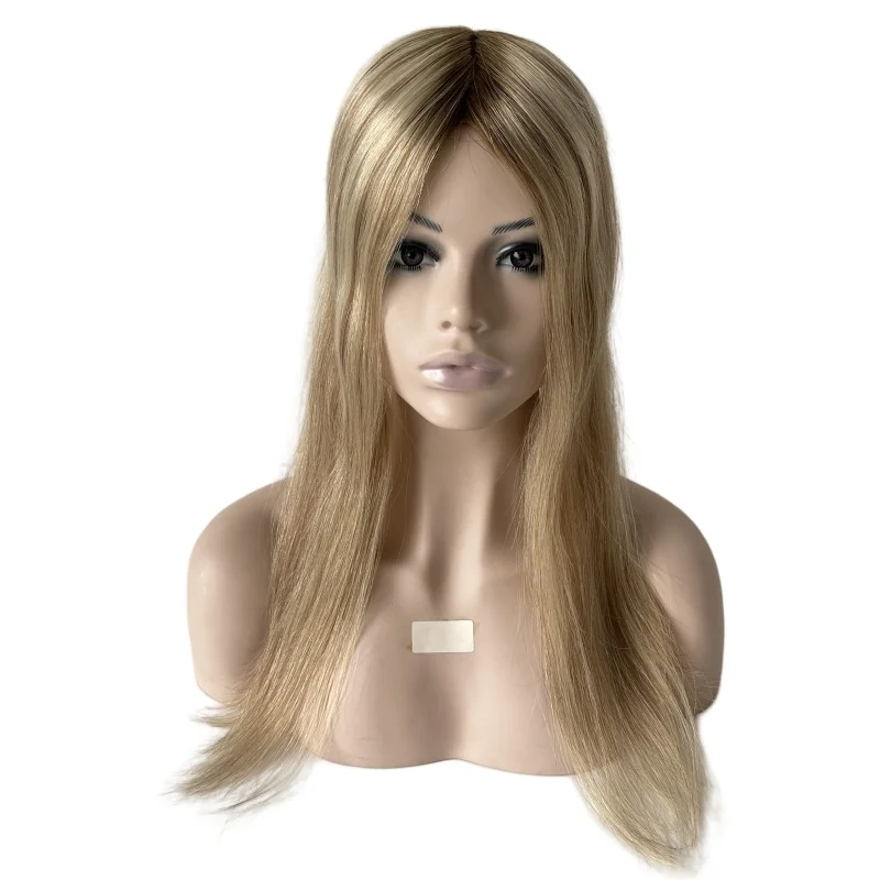 

Европейская замена человеческих волос Virgin Ombre Highlights Color T9/22 HL # 60 и # 9 16 дюймов моно-топпер 5x6 для белой женщины