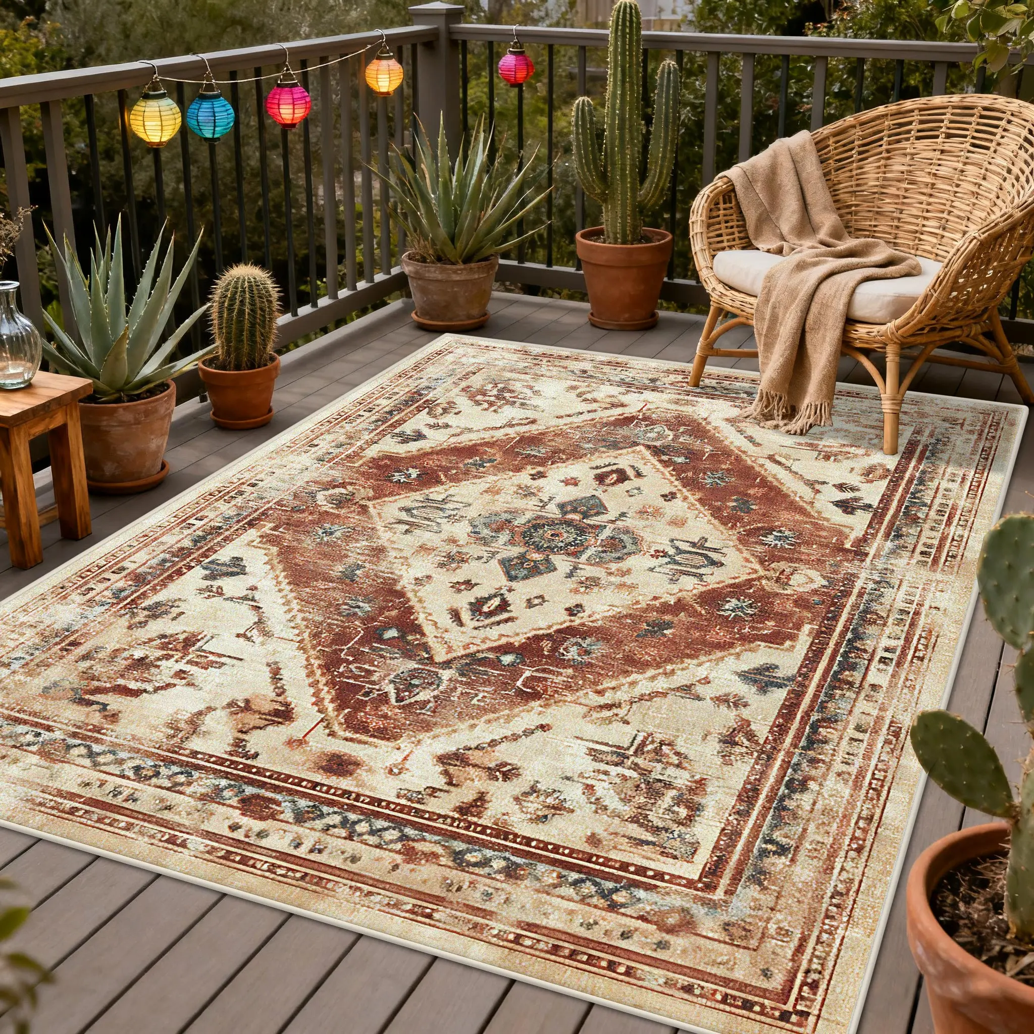 

Персидские ретро-балконные ковры для отдыха, украшение дома, гостиная, безворсовый ковер, этнический декор, легко чистящийся напольный коврик для спальни