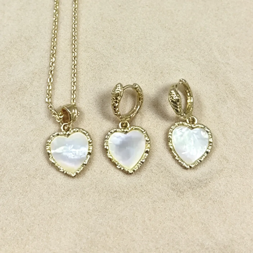 Mother Of Pearl Shell Pendant Necklace - Gold-Tone Heart White Shell Jewelry Set