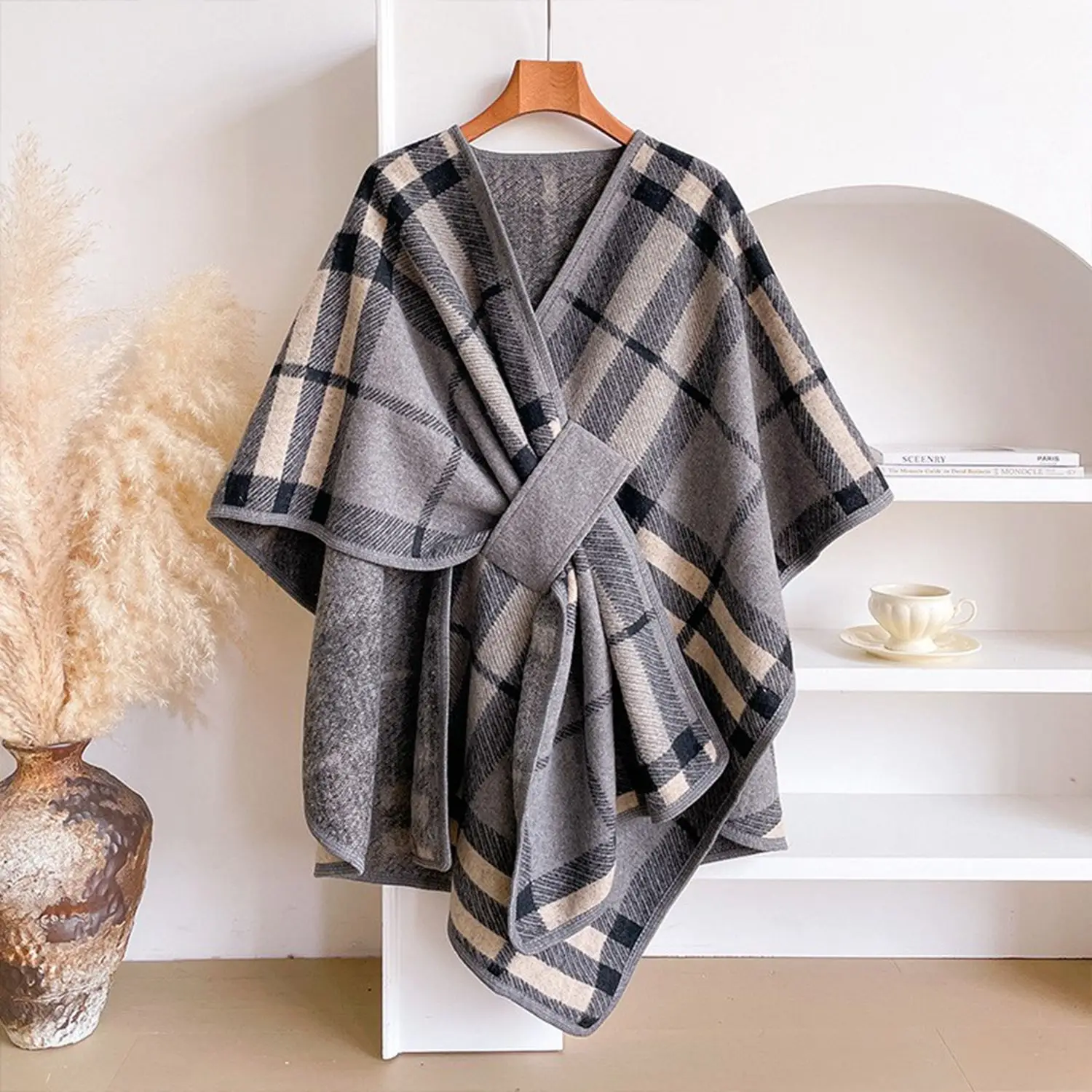 特大サイズの格子柄カシミヤプリントレディースラップ厚手冬用暖かいスカーフ英国風秋冬シーズン長方形