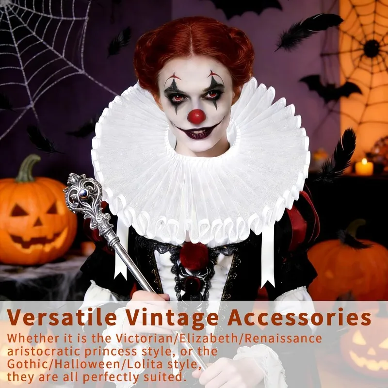 Elizabethan Ruffle Neck Clown Collar,Costume Accessories Sturdy Vintage Ruffled Collar Medieval Costume Halloween Cosplay Party