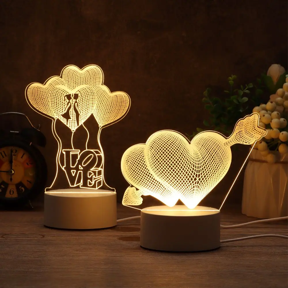 اللمس البصرية ديكور المنزل كابل يو اس بي أرنب القلب الحب مضيئة مصباح ثلاثية الأبعاد LED ضوء الاكريليك LED أضواء ليلية #3