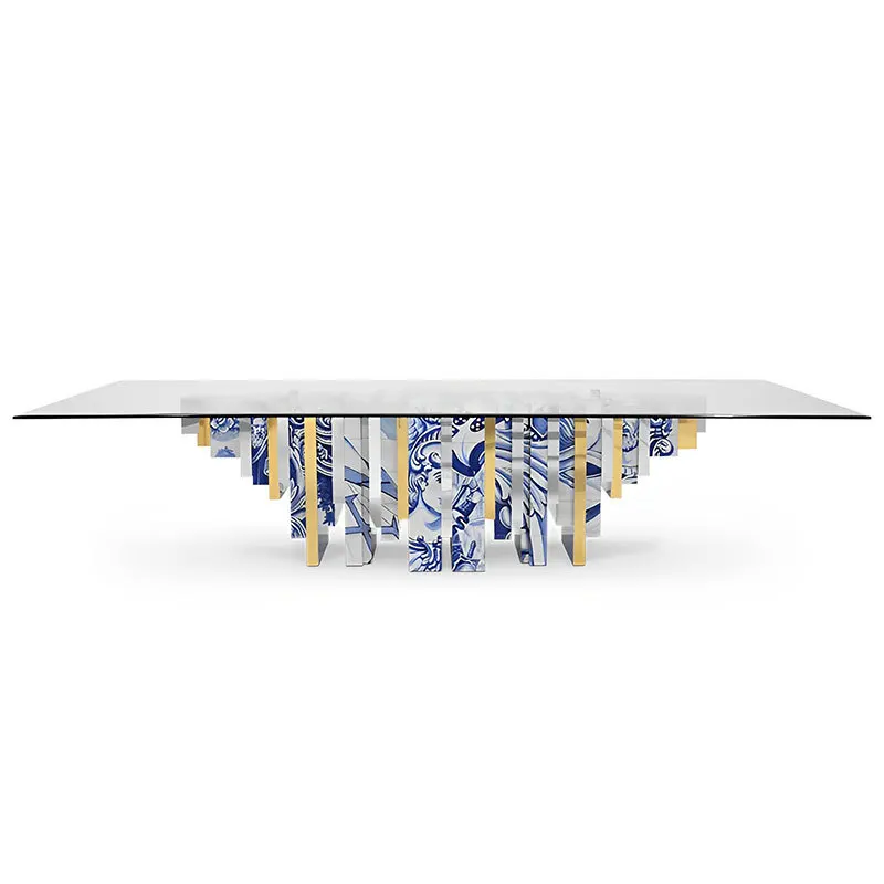 

Modern simple painted furniture villa mansion rectangular glass dining table