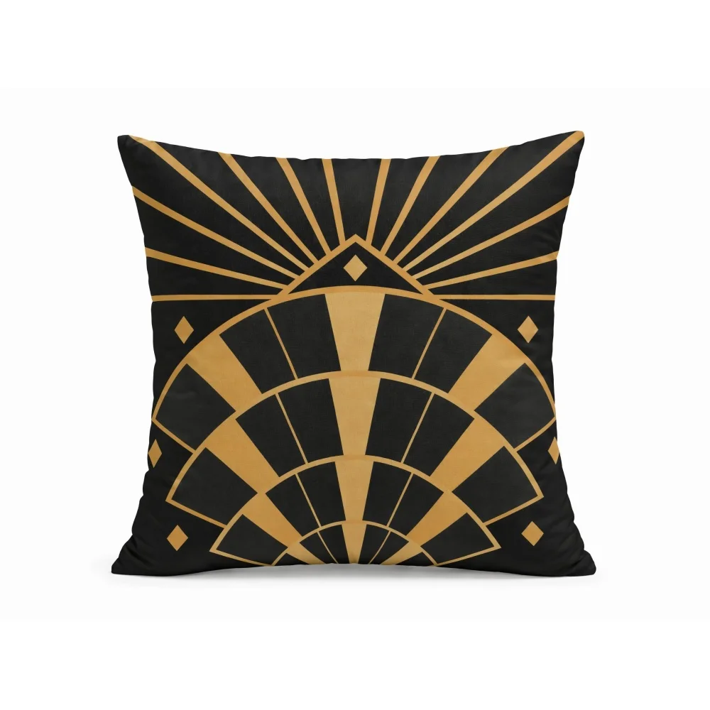 Black Gold Sunburst Geometric Square Throw Pillow Soft Skin Friendly Insert Included Hidden Zipper Decorative Seat Sofa Cushion