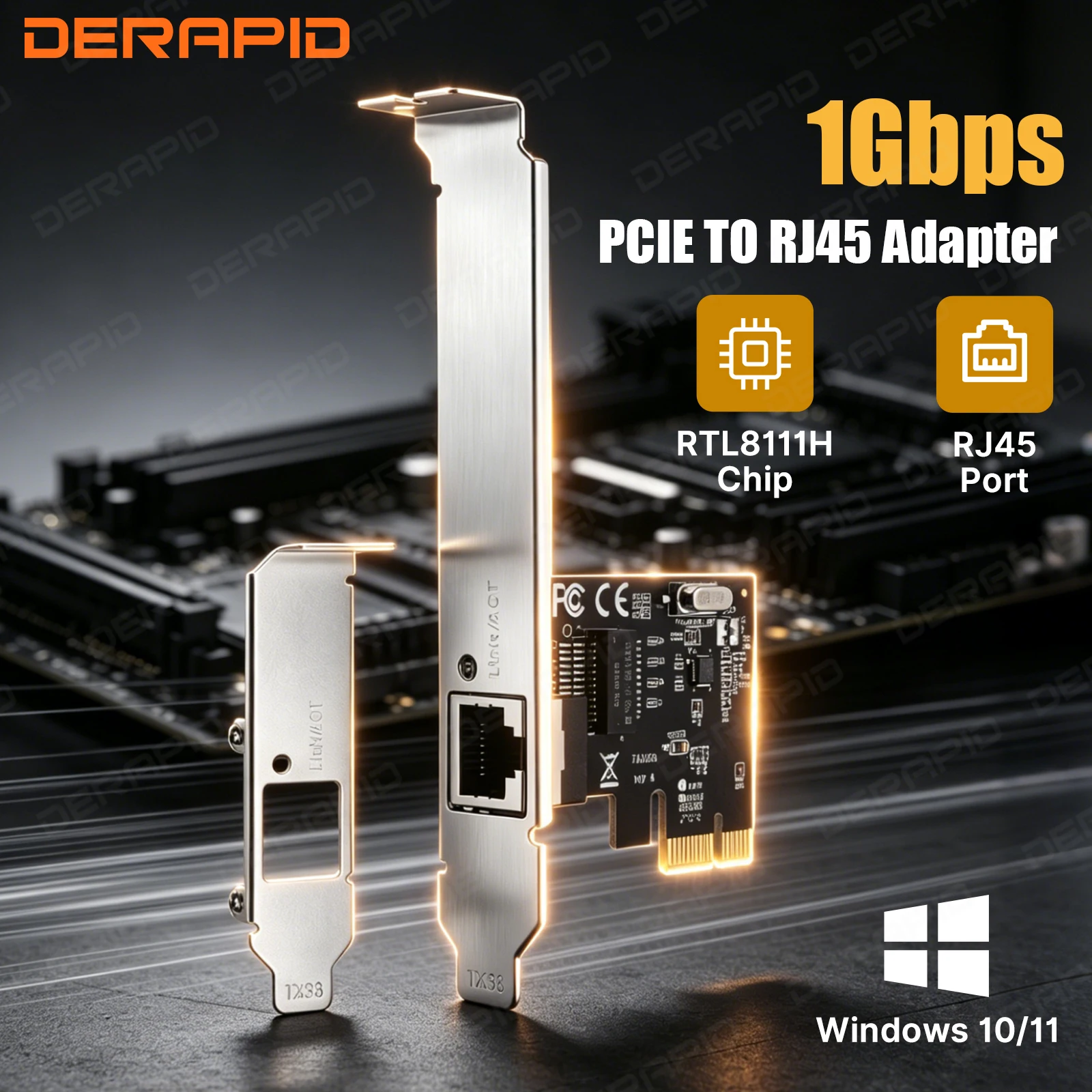 Gigabit Ethernet PCIe Network Card RTL8111H Chip 10 100 1000Mbps RJ45 LAN Adapter for Desktop PC Windows 10 11 Pro High Speed