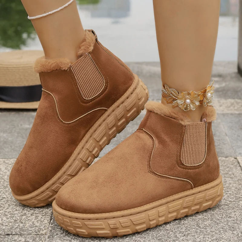 

Теплые слипоны на подкладке из искусственного меха, осень-зима 2024, новые женские зимние туфли на плоской подошве с круглым носком, корейский стиль, большой размер