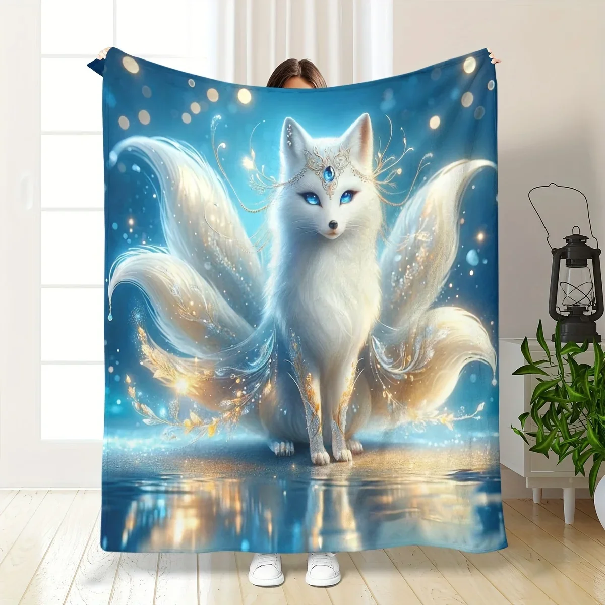 

Mystical White Fox Throw Cozy Enchanting Design Soft Warm Blanket for Any Room Great Gift for Fantasy Fans