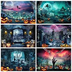 Halloween Photography Backdrop Full Moon Scary Night Horror Castle Pumpkin Witch Cemetery Kids Portrait Background Photo Studio