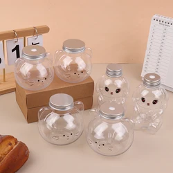 1/5Pcs 350/530ML Cute Cat Rabbit Plastic Bottle Clear Milk Tea Bottle Water Bottle Portable Coffee Drinking Cup Drink Bottles