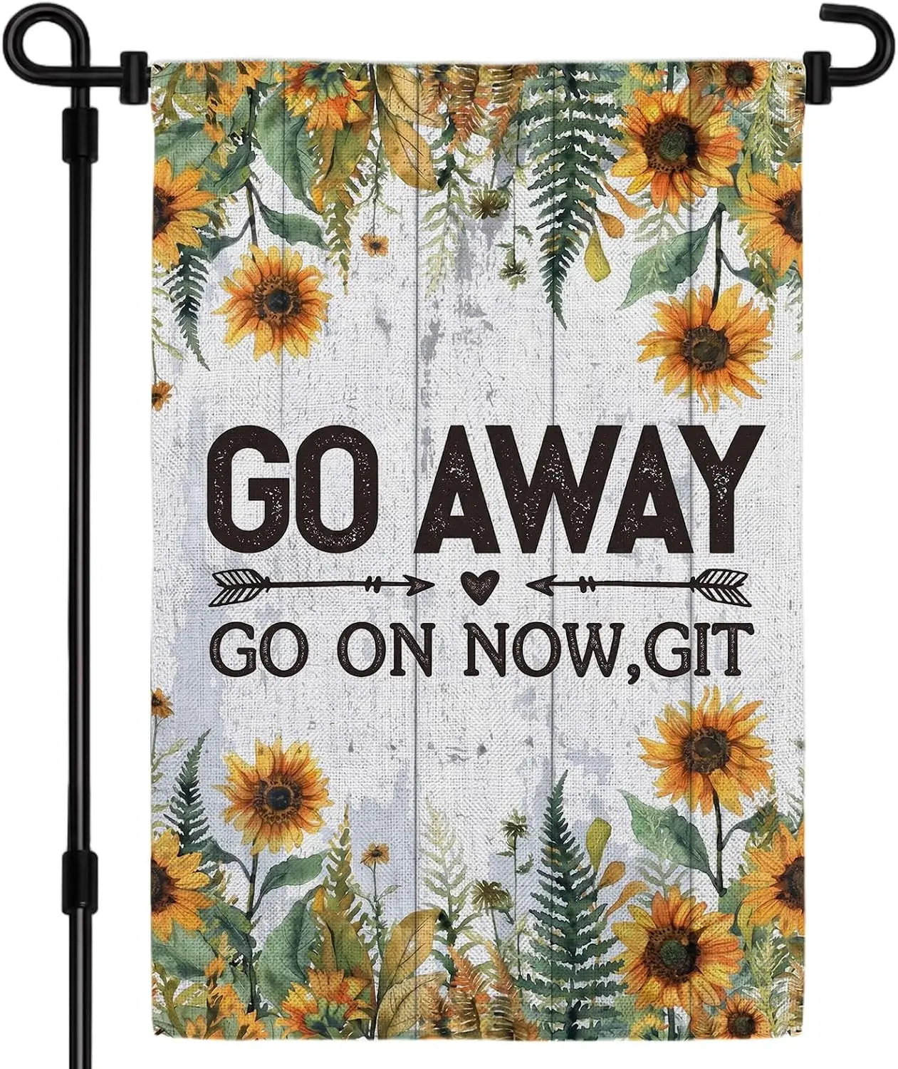 Funny Garden Flag 12x18 Inch Double Sided Outside, Go Away Go on Now Git Small Burlap Yard Flag, Outdoor Flags for Garden Su kkz