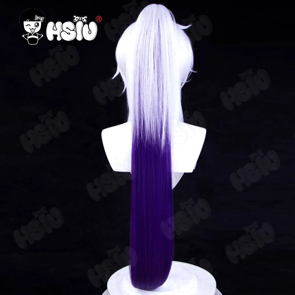 Kiana Kaslana peruka do Cosplay gra Honkai Impact 3 peruka do Cosplay HSIU 90Cm biały mieszane fioletowe kucyk długie włosy peruka syntetyczna +