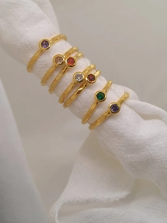 

Handcrafted 18K Gold Filled Rainbow Gemstone Rings Random Dainty Stackable Bands Colorful Mini Stones Minimalist Daily Jewelry