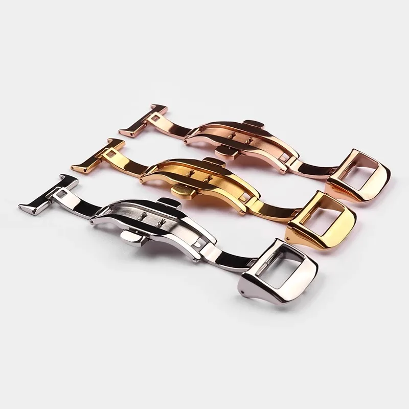 16/18/20mm Deployment Butterfly Buckle for Jaeger LeCoultre Watch Silicone cowhide Strap Silver Rose Gold Steel Folding Clasp