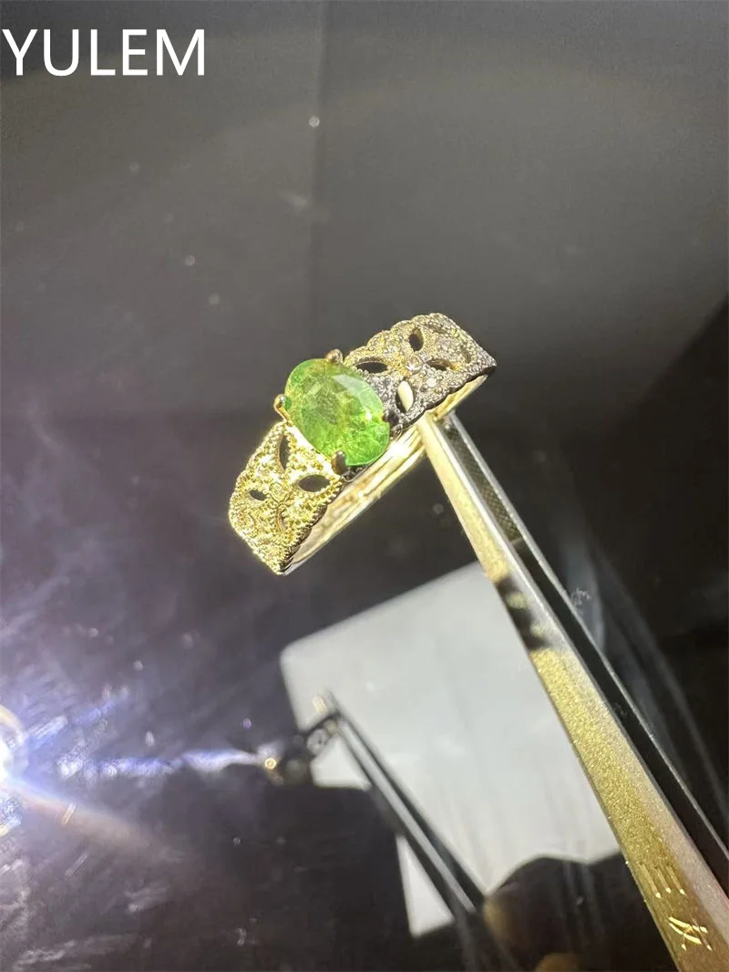 YULEM 4x6mm Natural Emerald Oval Shape Design Silver 925 Ring with Luxury Design for Women Daily Wear
