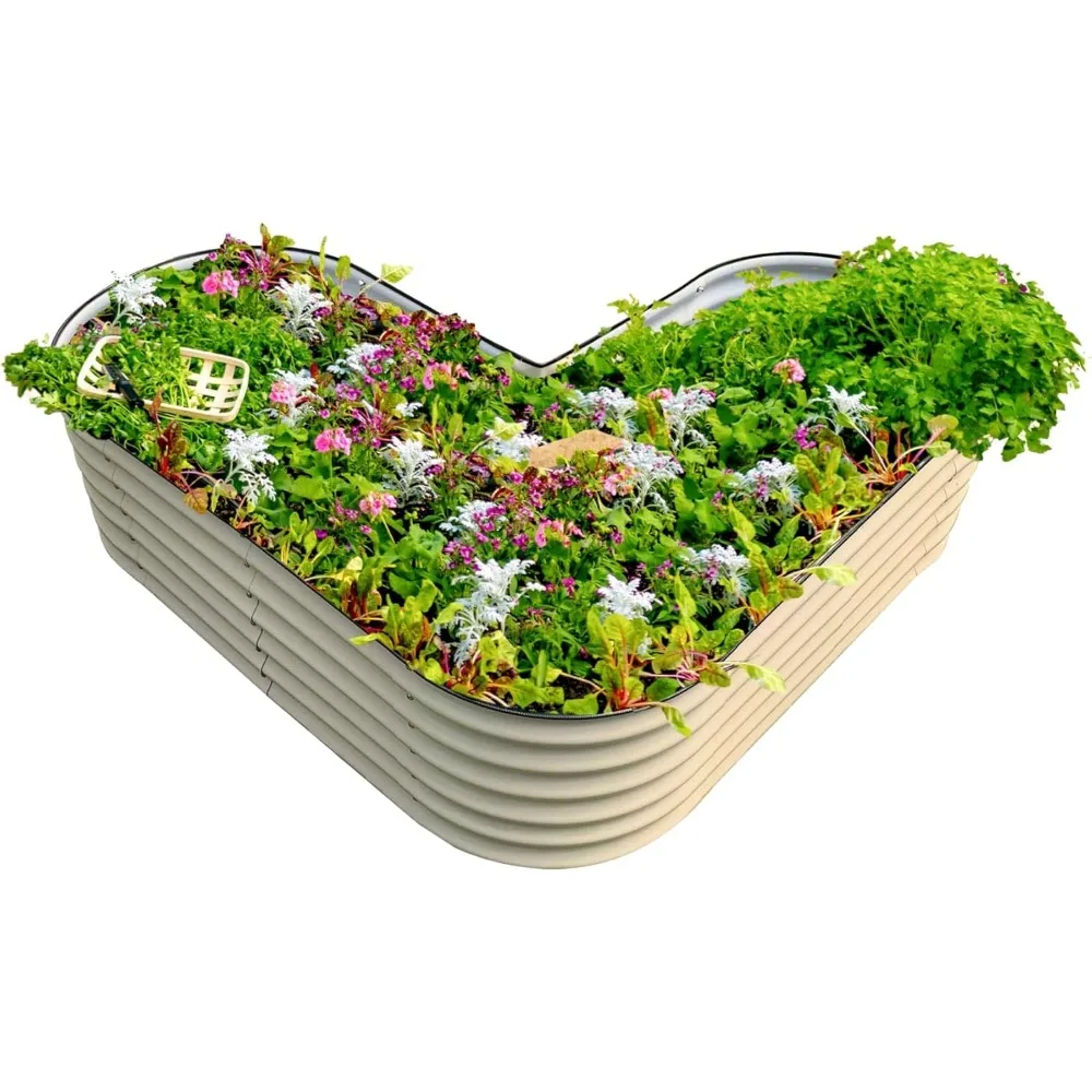 

Vego Garden, высота 17 дюймов, L-образная приподнятая садовая кровать, металлическая приподнятая кашпо для овощей, цветов, наземная кашпо, стандартный размер