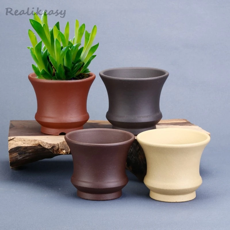 4Colors New Yixing Purple Clay Flower Pot Chinese Round Succulent Flower Pot Home Desktop Decoration Flower Pot With Holes LJ441