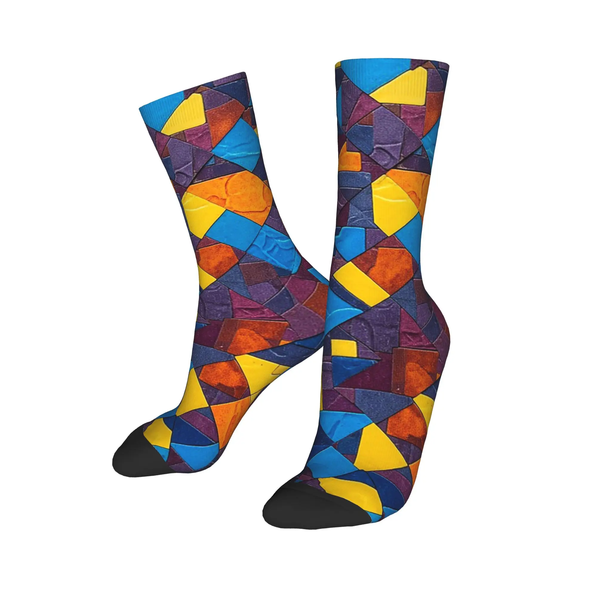 

Носки на все сезоны с абстрактным геометрическим узором в стиле пэчворк, длинные носки в стиле Харадзюку, аксессуары для мужчин и женщин, рождественские подарки