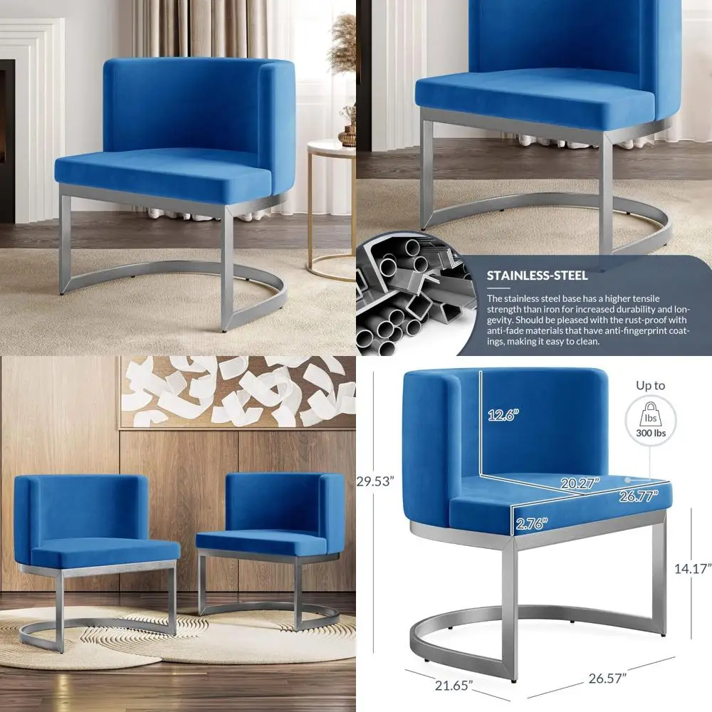 

Anti-Fingerprint Stainless Steel Base Velvet Upholstered Comfortable Dining Chairs Contemporary Style