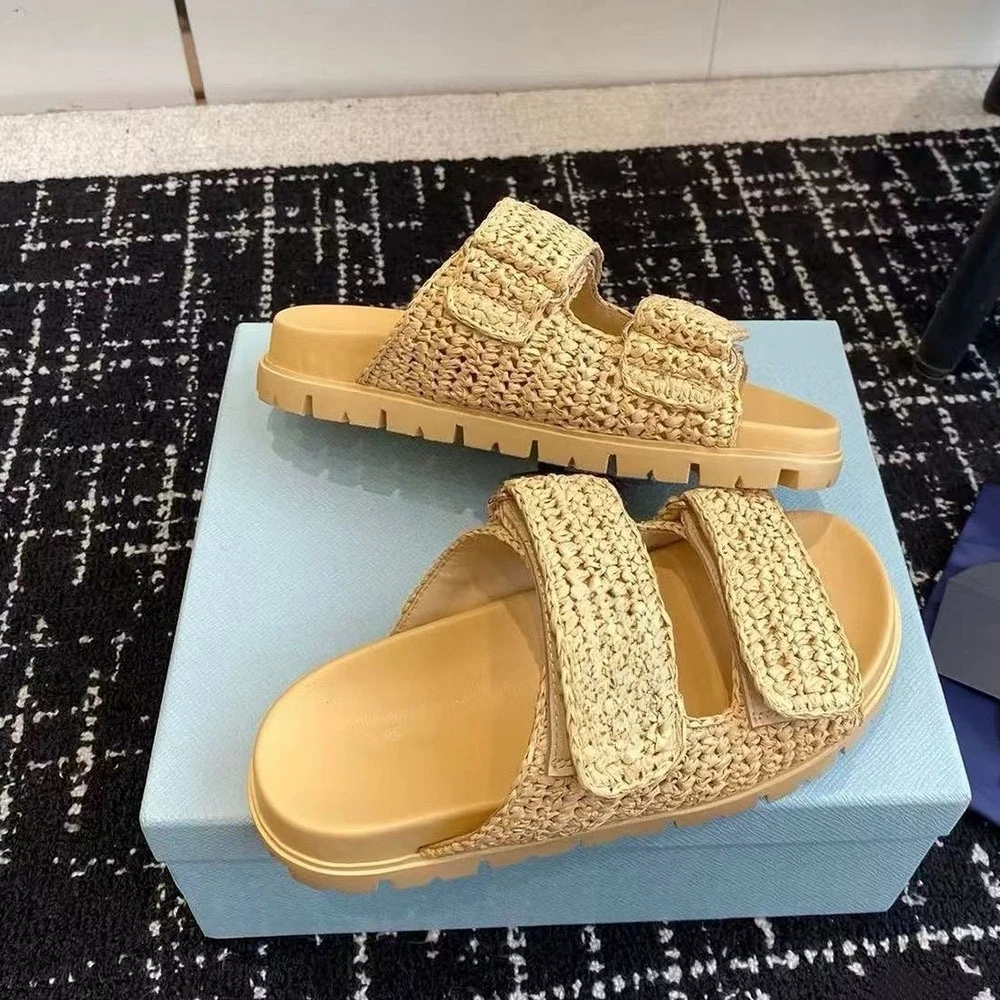 

2026 Spring Summer New Women's Braided Platform Slides Adjustable Velcro Strap Sandals All-Matching Coastal Grandmother Gorpcore Braided Jute Rope Quick-Adjust Tech Deep Traction Non-Slip Sole for Women Girls Beach Resort Outfit