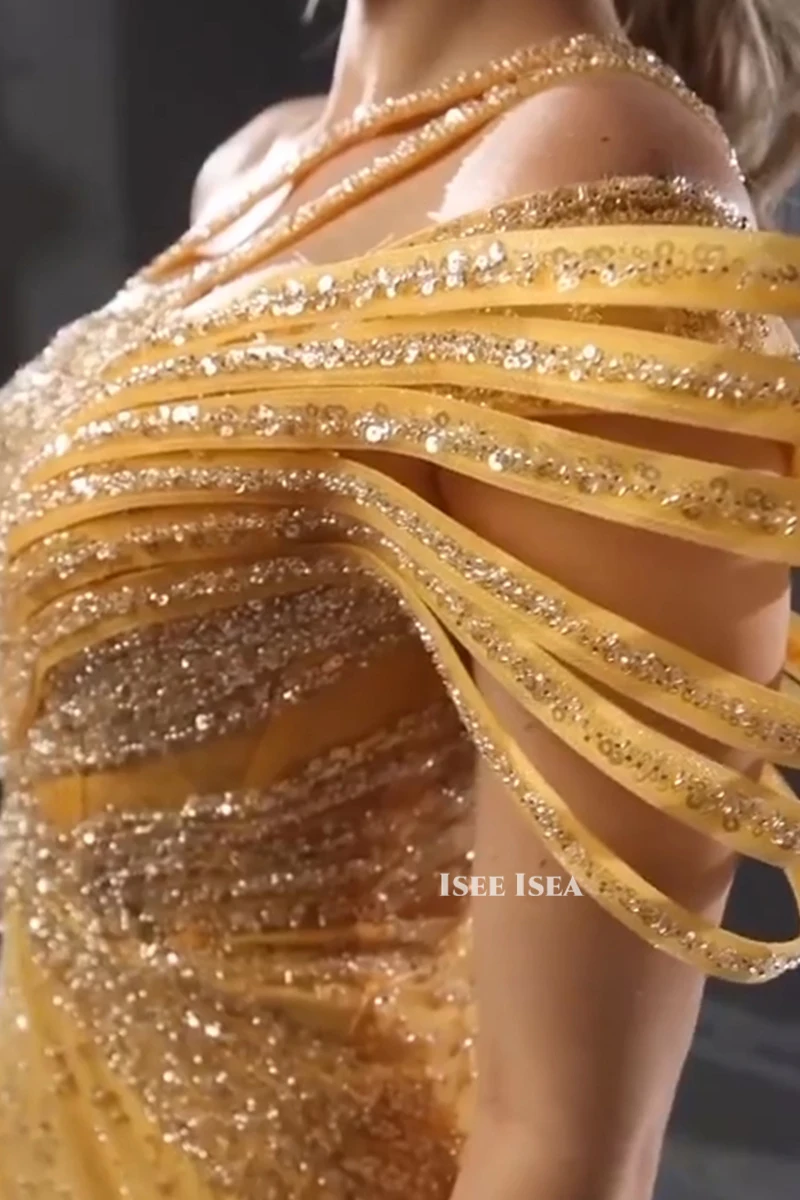 Gold Evening Dresses Mermaid Prom Gown Side Split Sleeveless vestidos de noiva Floor-length Formal Birthday Dress Customized