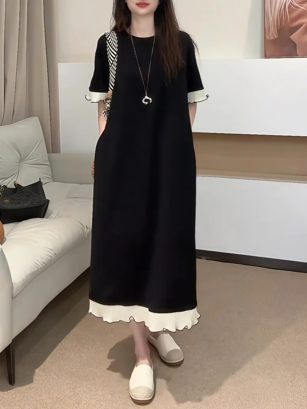 T-shirt Long Dr Summer Faion, ample, couvrant la viande, ort Sve, jupe de luxe à fleurs blanches, droite, pour personne paresseuse enceinte Dr