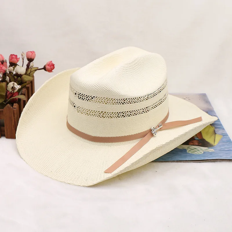 Stiff Woven Fedora Hat, Cowboy Jazz Hat with Rolled Brim Straw Cap, Cross Border Hot Sale
