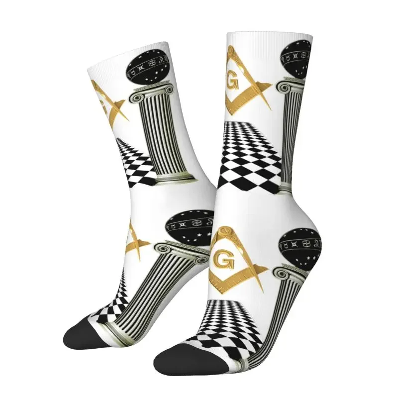 Boaz And Jachin Solomon's Temple Men's Crew Socks Unisex Funny Masonic Mason Freemason Spring Summer Autumn Winter Dress Socks