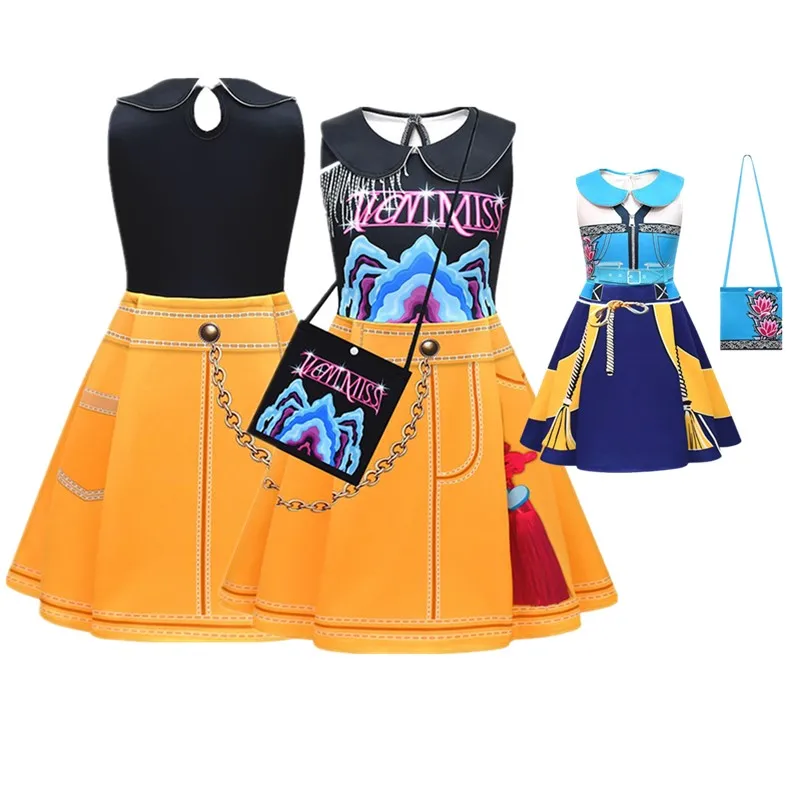 

2025 Demons Kids Hunters Zoey Mira Cosplay Costume Girls Roleplay Sleveless Dress Bag Outfits Halloween Carnival Party Suit