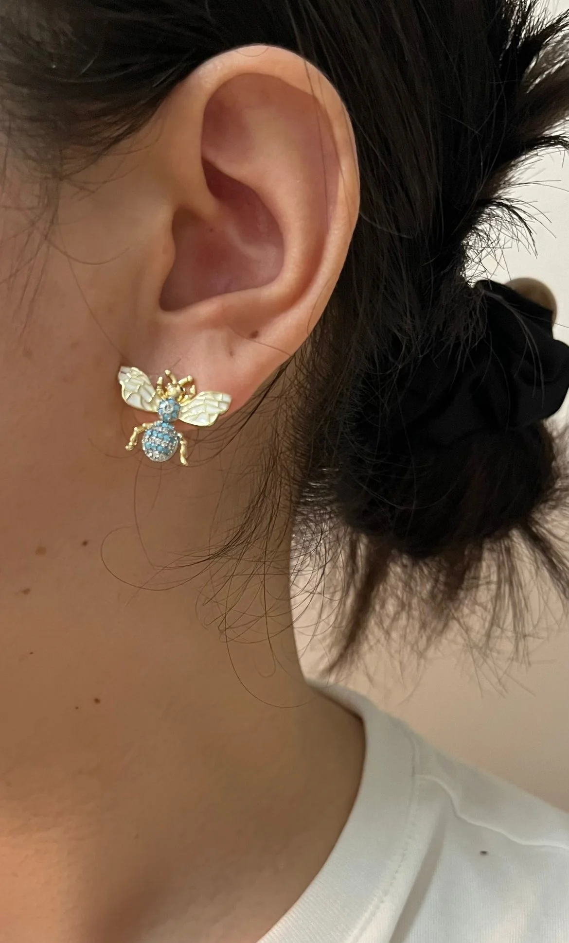 Korean new design fashion jewelry two-color plated bee enamel blue zircon earrings elegant women's daily work accessories